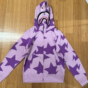 Bape star print purple shark zip hoodie size L